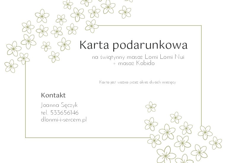 Karta podarunkowa - Masaż Lomi Lomi Nui + Kobido